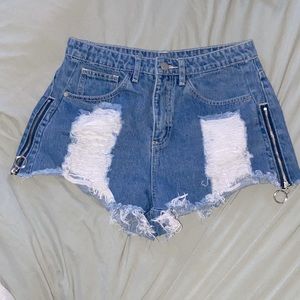 Distressed high waist denim shorts